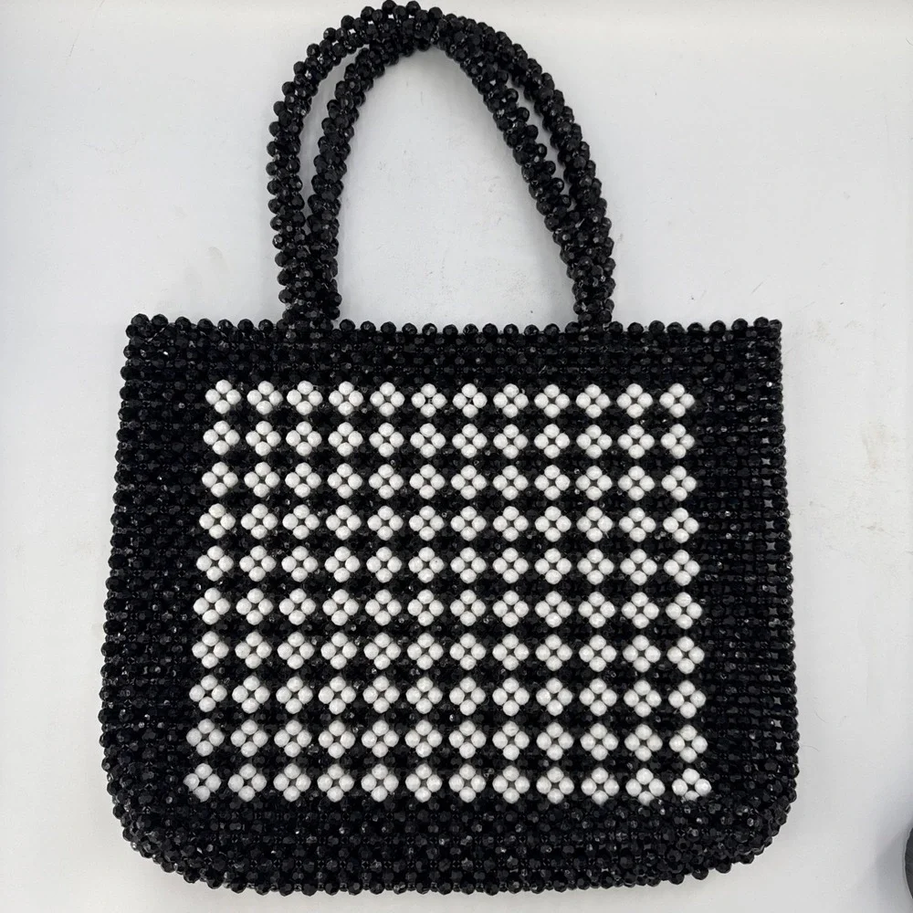 Trouvé White Black Floral Top Handled Beaded Purse Bag Nordstrom